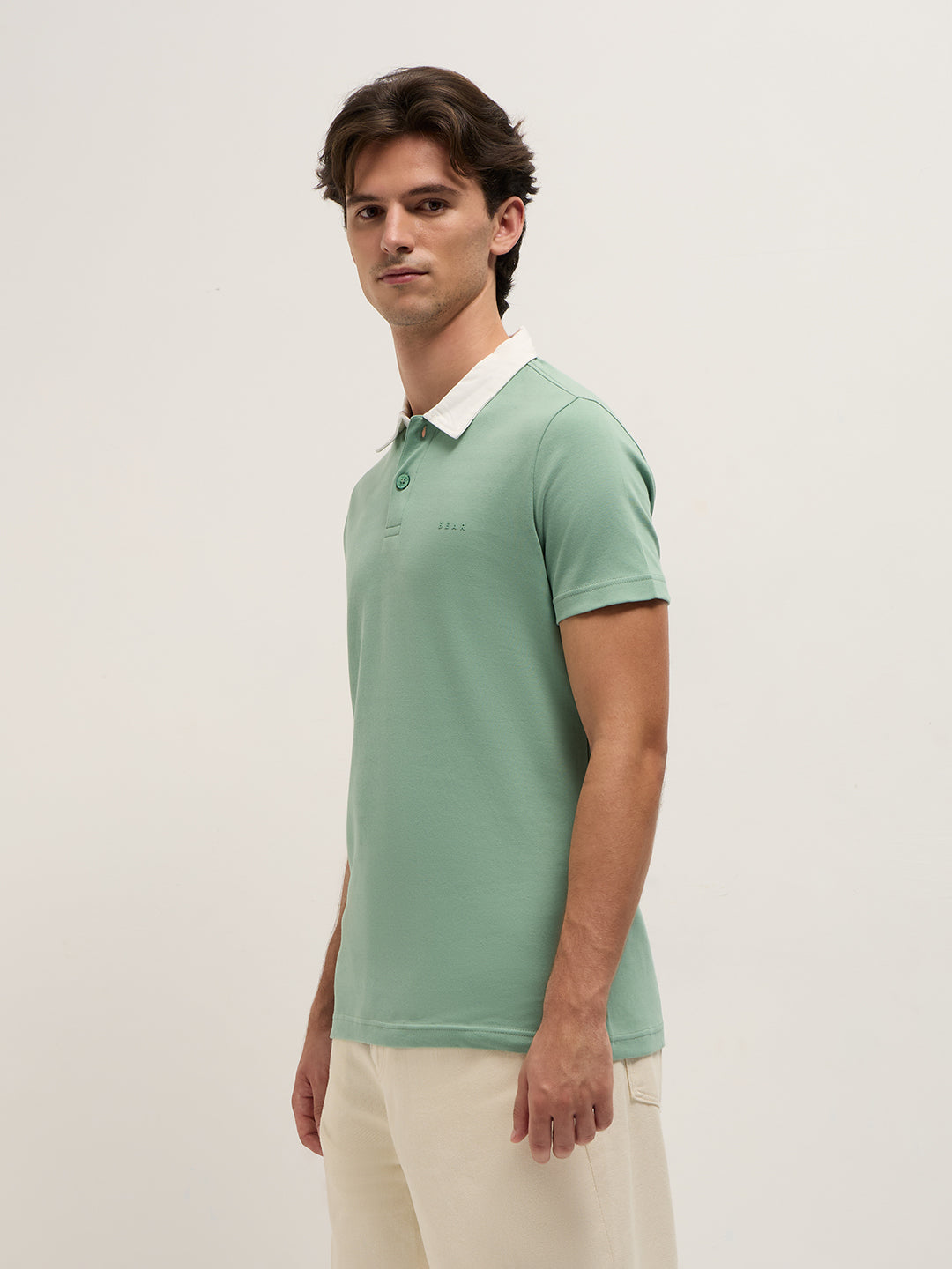 Men Green Solid Slim Fit Polo