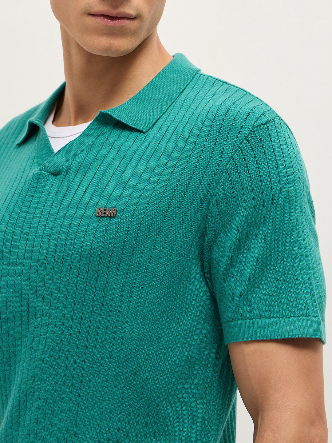Men Teal Self Design Cotton T-Shirt