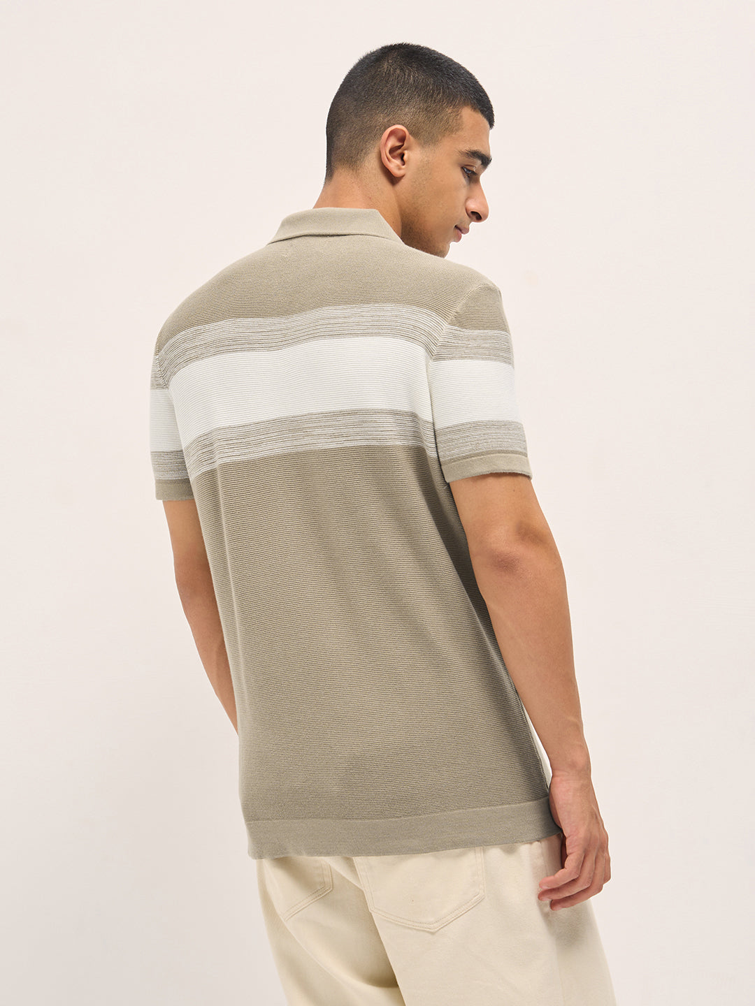 Men Beige Slim Fit Flat Knit Polo