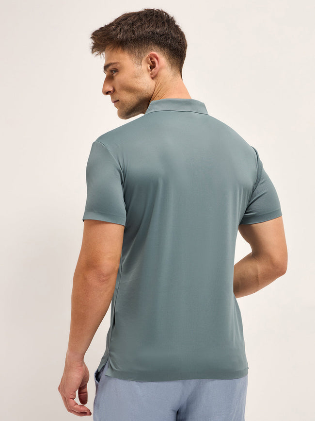 Men Teal Blue Solid Regular Fit Polo T-shirt