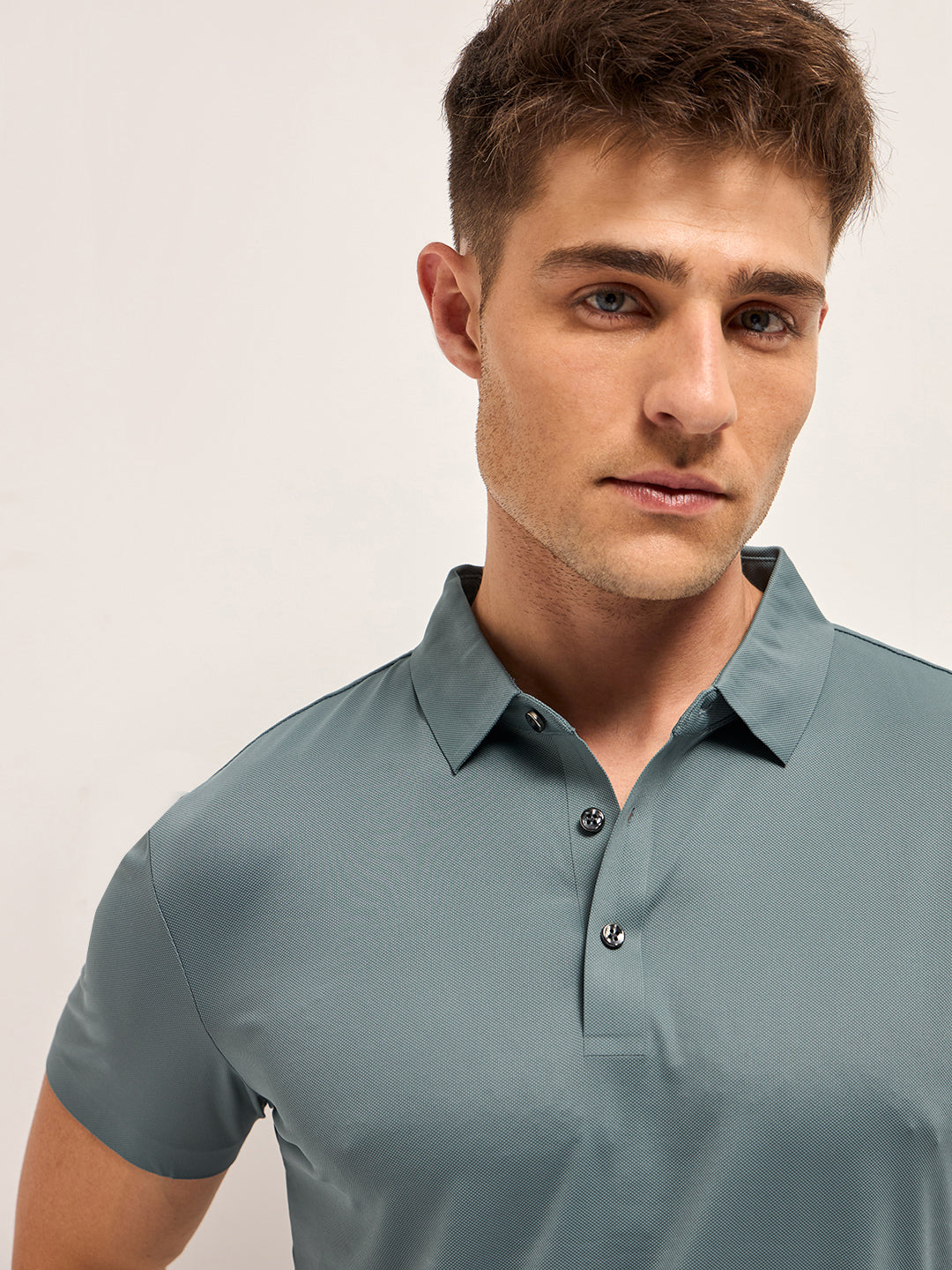 Men Teal Blue Solid Regular Fit Polo T-shirt