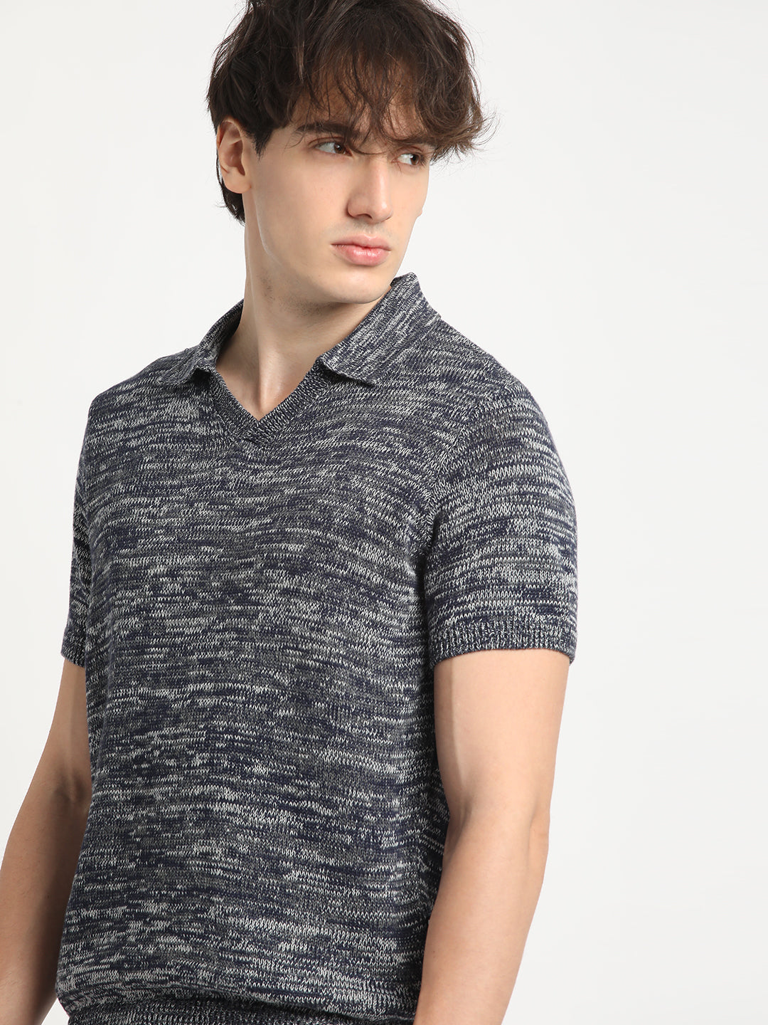 Men Blue Regular Fit Polo Collar T-shirt