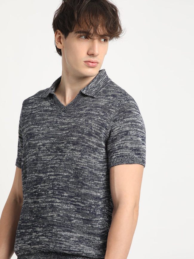 Men Blue Regular Fit Polo Collar T-shirt