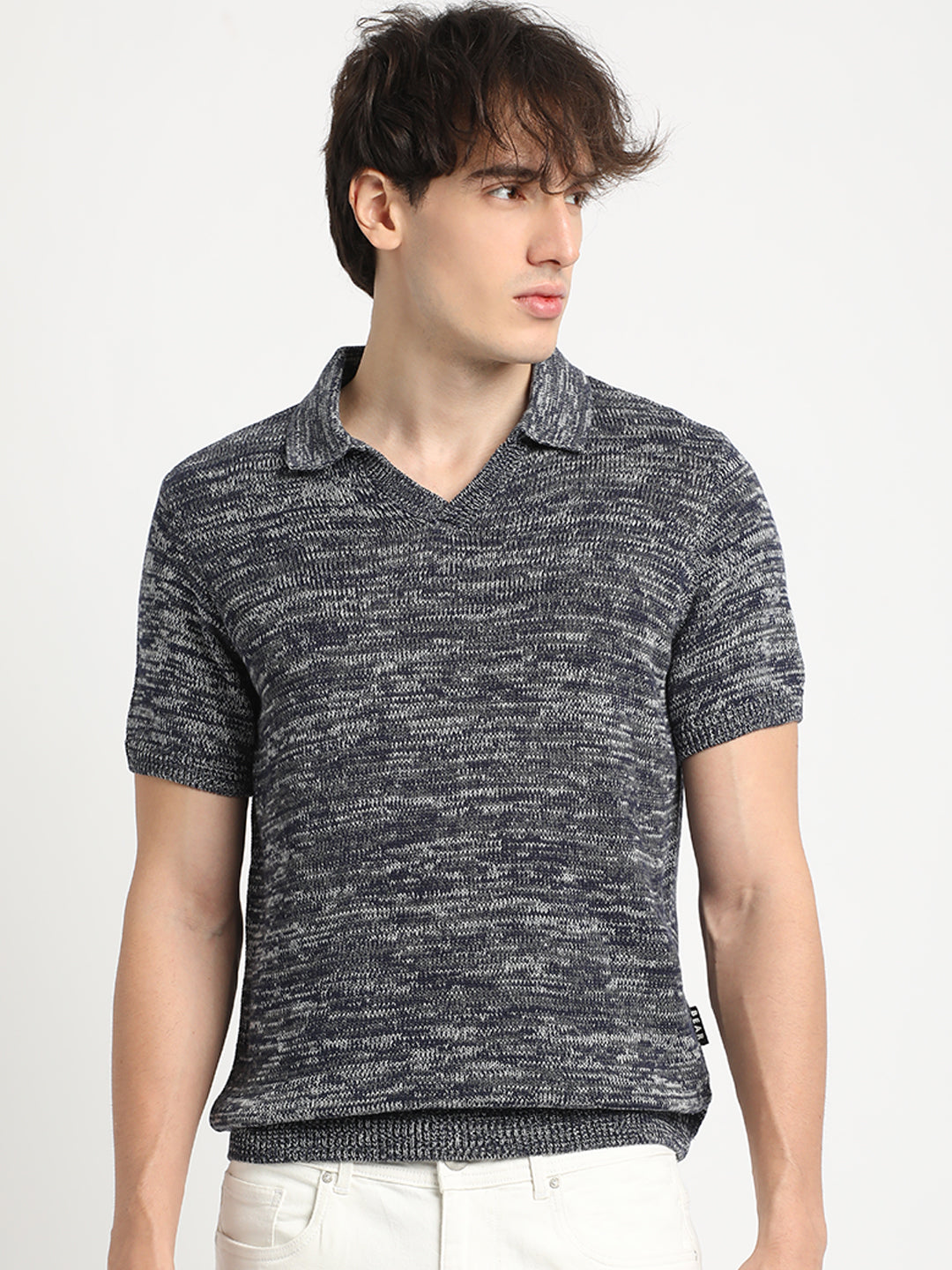Men Blue Regular Fit Polo Collar T-shirt