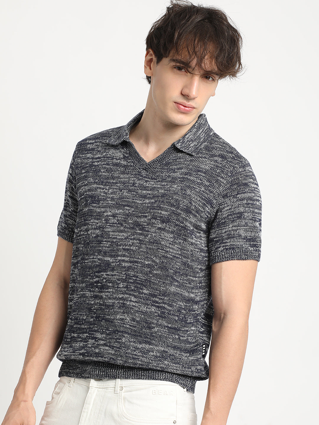 Men Blue Regular Fit Polo Collar T-shirt