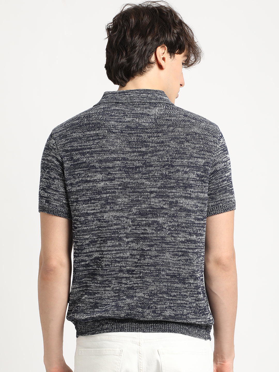 Men Blue Regular Fit Polo Collar T-shirt