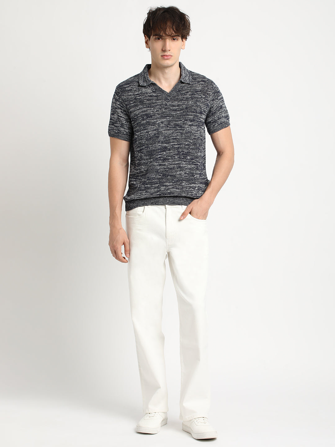 Men Blue Regular Fit Polo Collar T-shirt