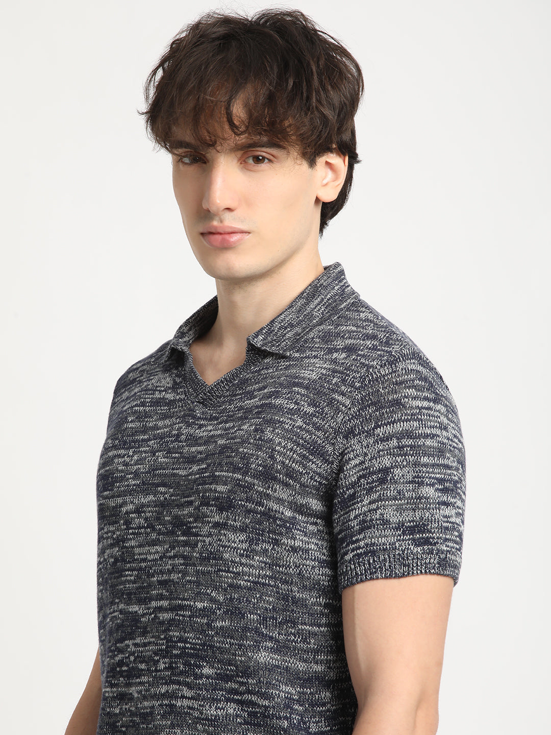 Men Blue Regular Fit Polo Collar T-shirt