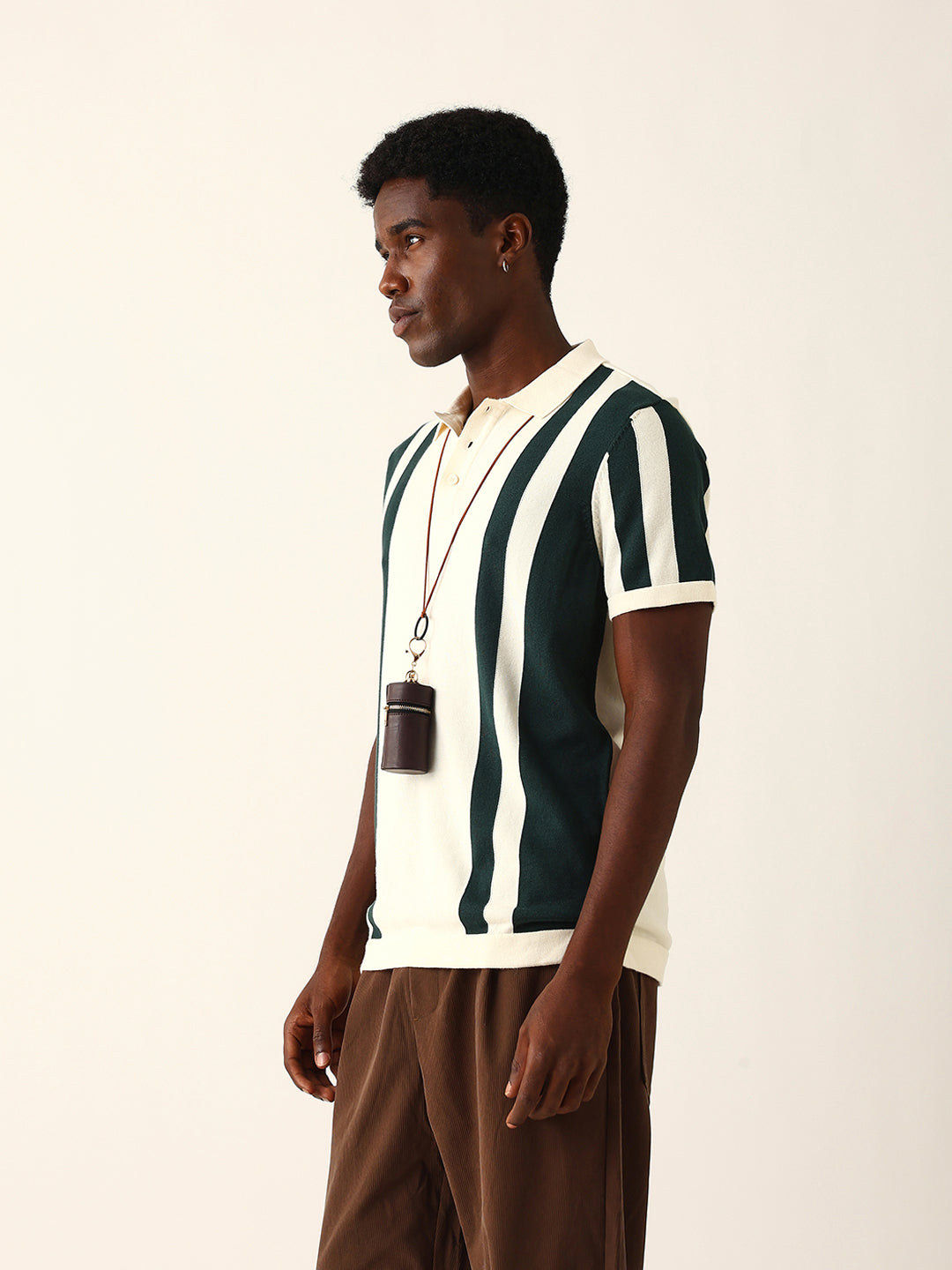 Men Cream Striped Cotton T-Shirt