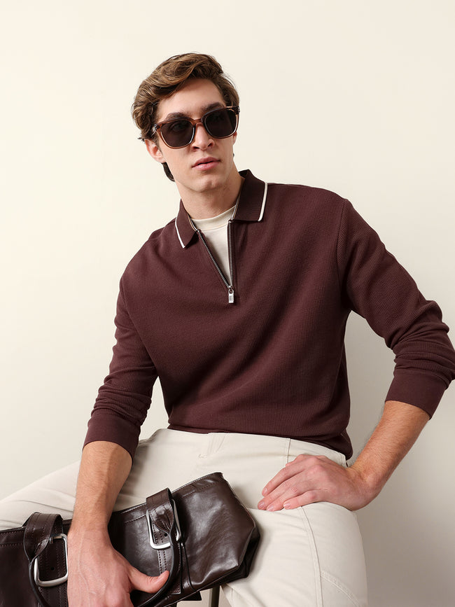 Men Solid Zip-Neck Sweatshirt