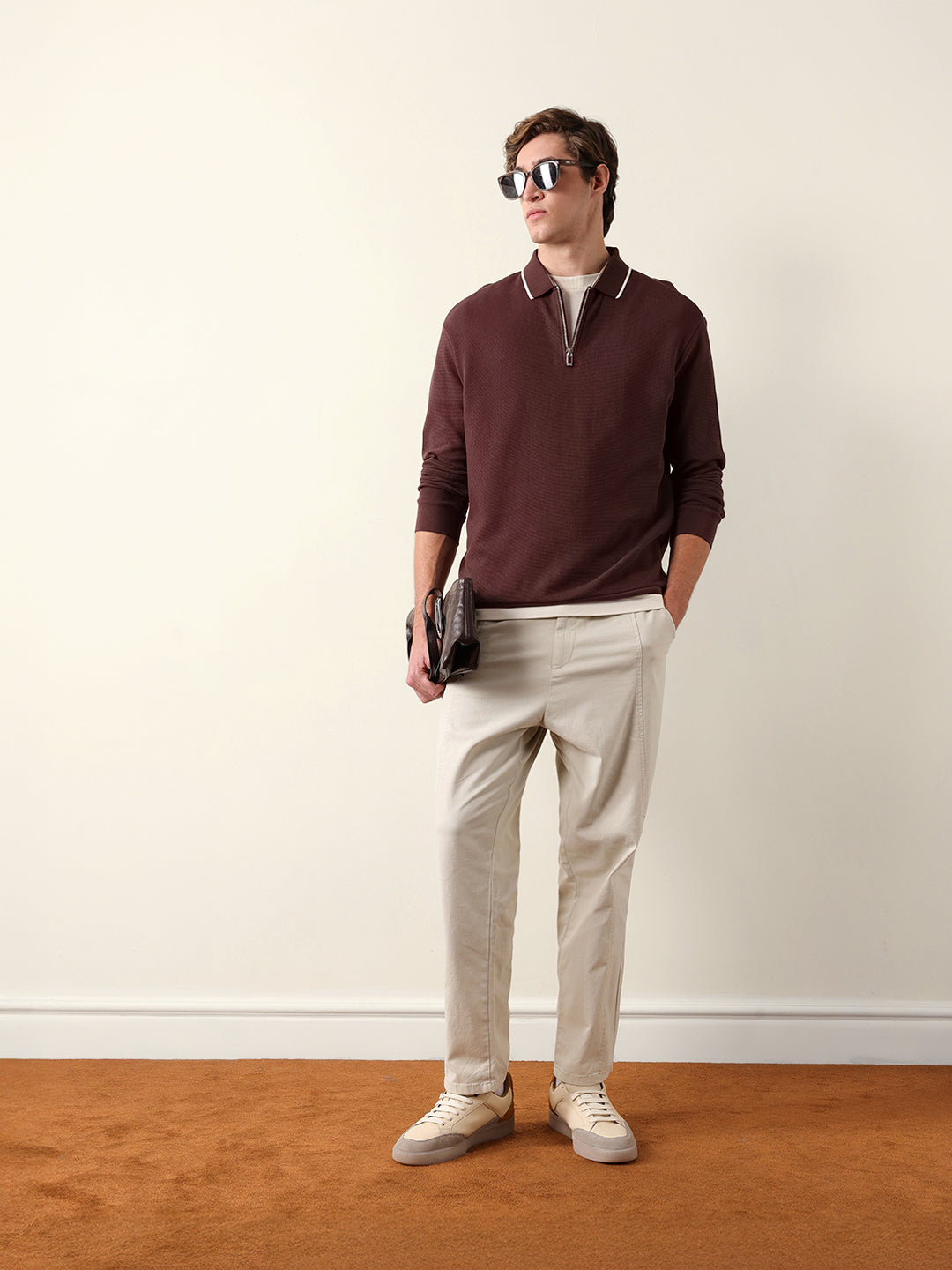 Men Solid Zip-Neck Sweatshirt