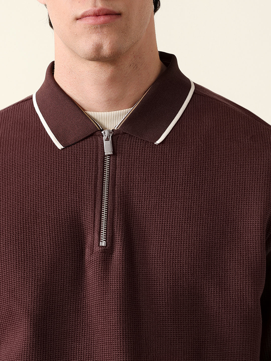 Men Solid Zip-Neck Sweatshirt