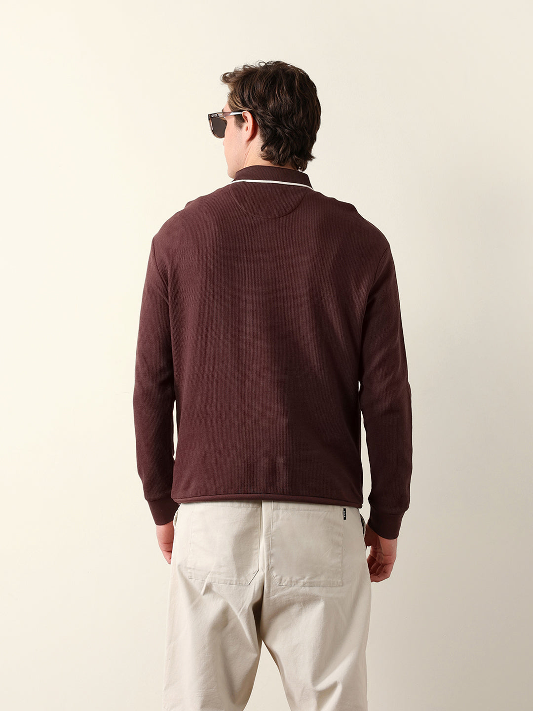 Men Solid Zip-Neck Sweatshirt