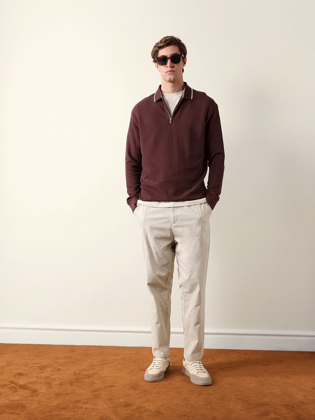 Men Solid Zip-Neck Sweatshirt