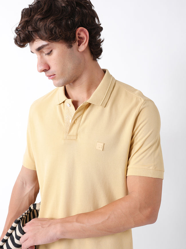 Men Yellow Solid Cotton Polo T-Shirt