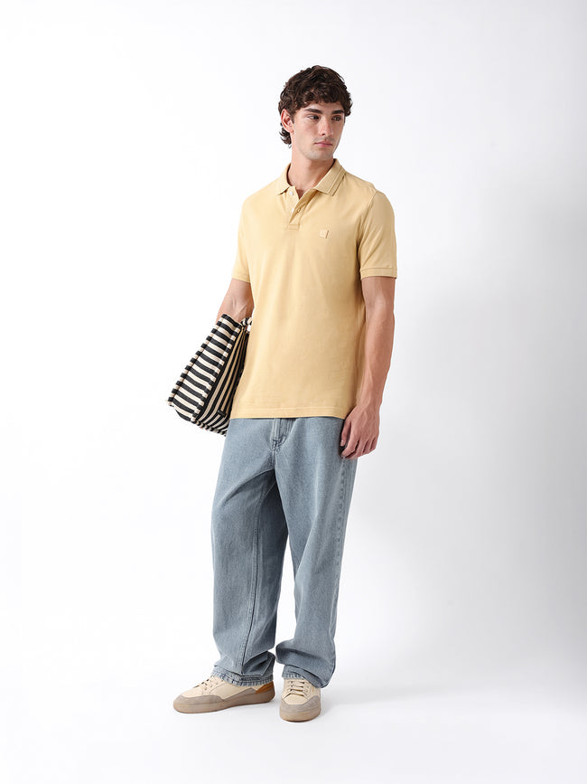 Men Yellow Solid Cotton Polo T-Shirt