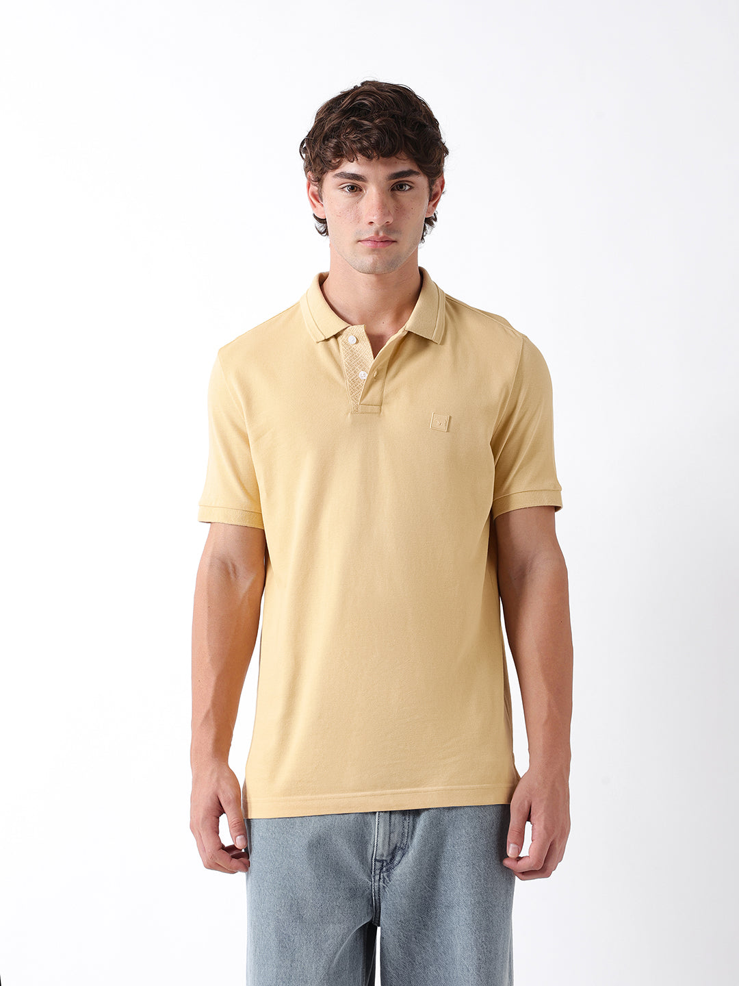 Men Yellow Solid Cotton Polo T-Shirt