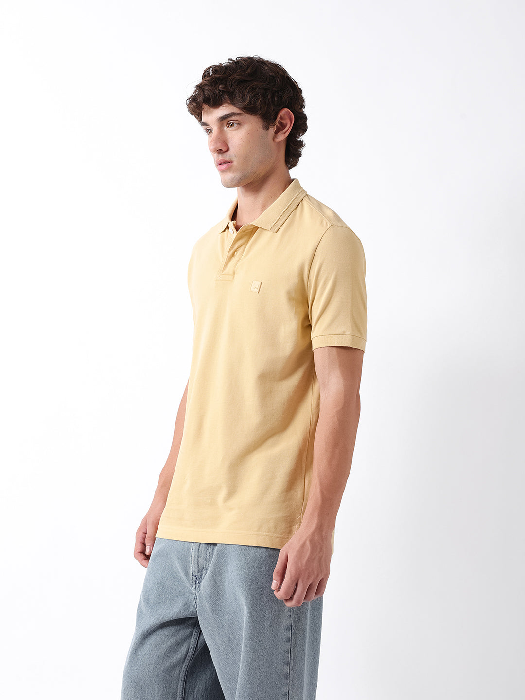 Men Yellow Solid Cotton Polo T-Shirt