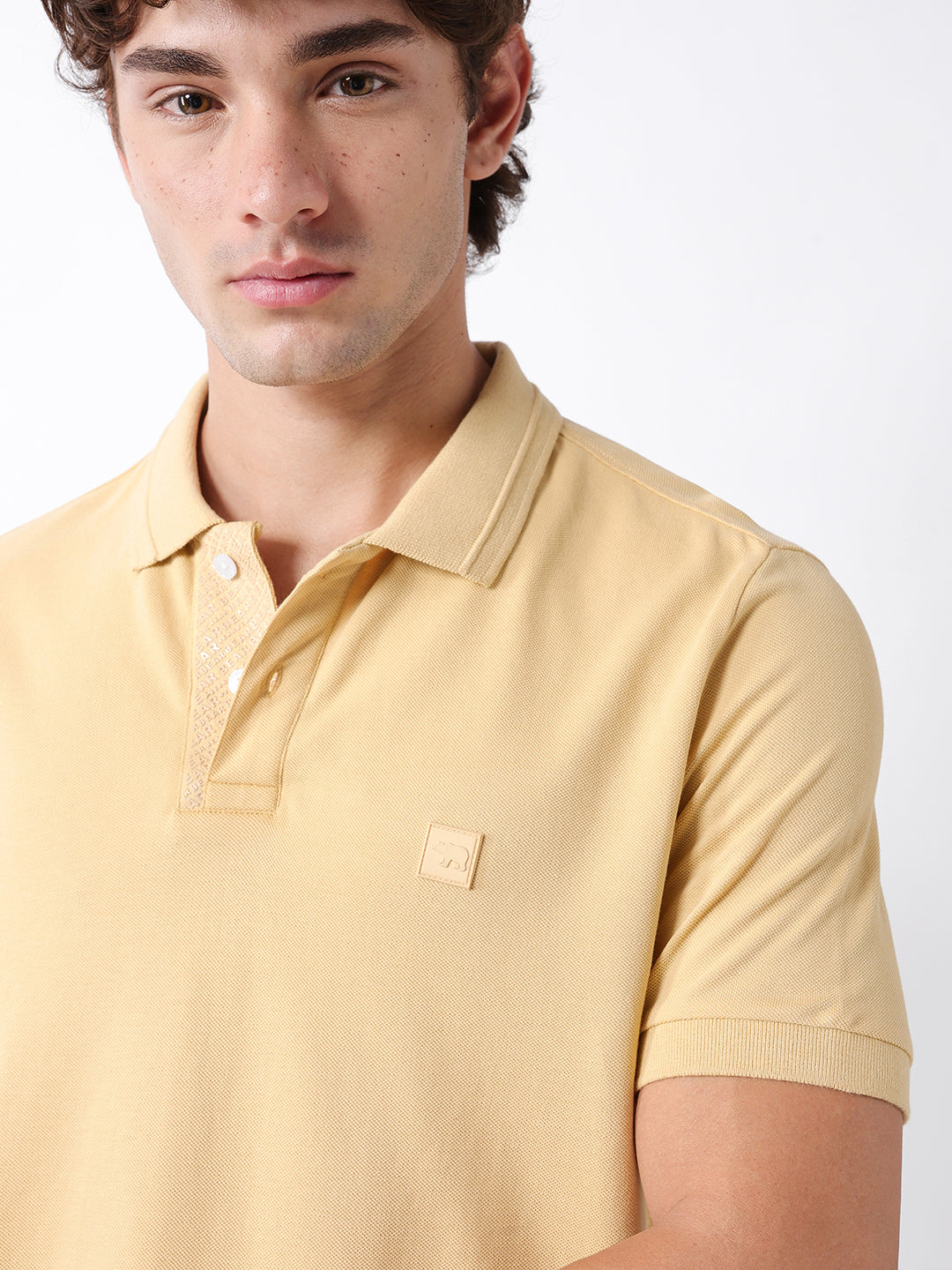 Men Yellow Solid Cotton Polo T-Shirt
