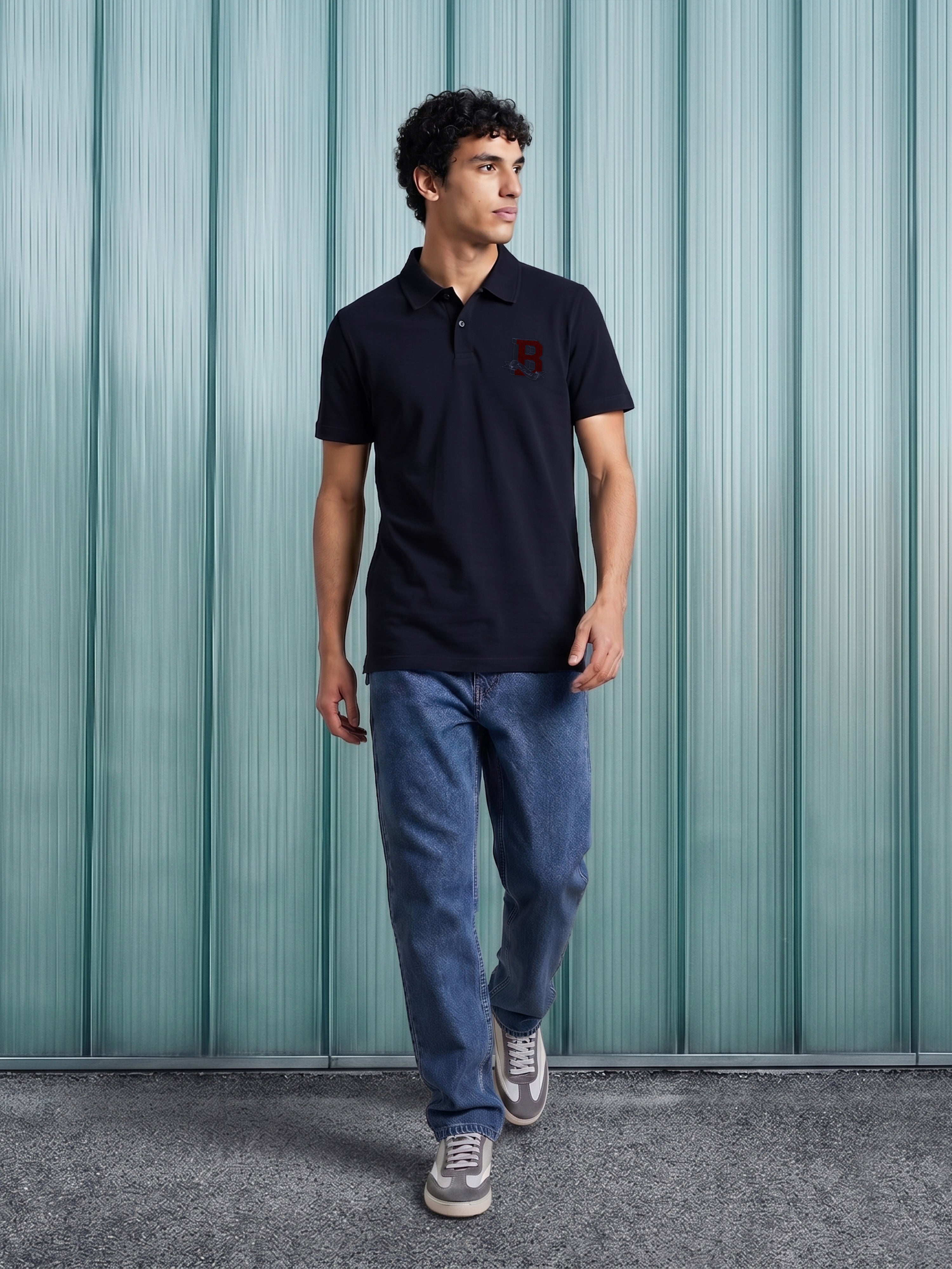 Men Navy Solid Cotton Polo T-Shirt