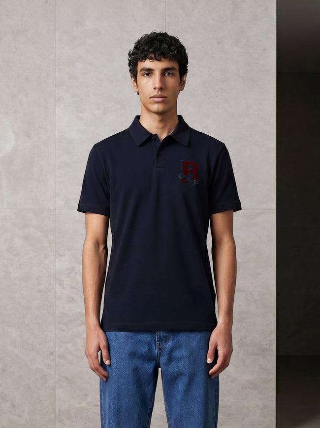 Men Navy Solid Cotton Polo T-Shirt