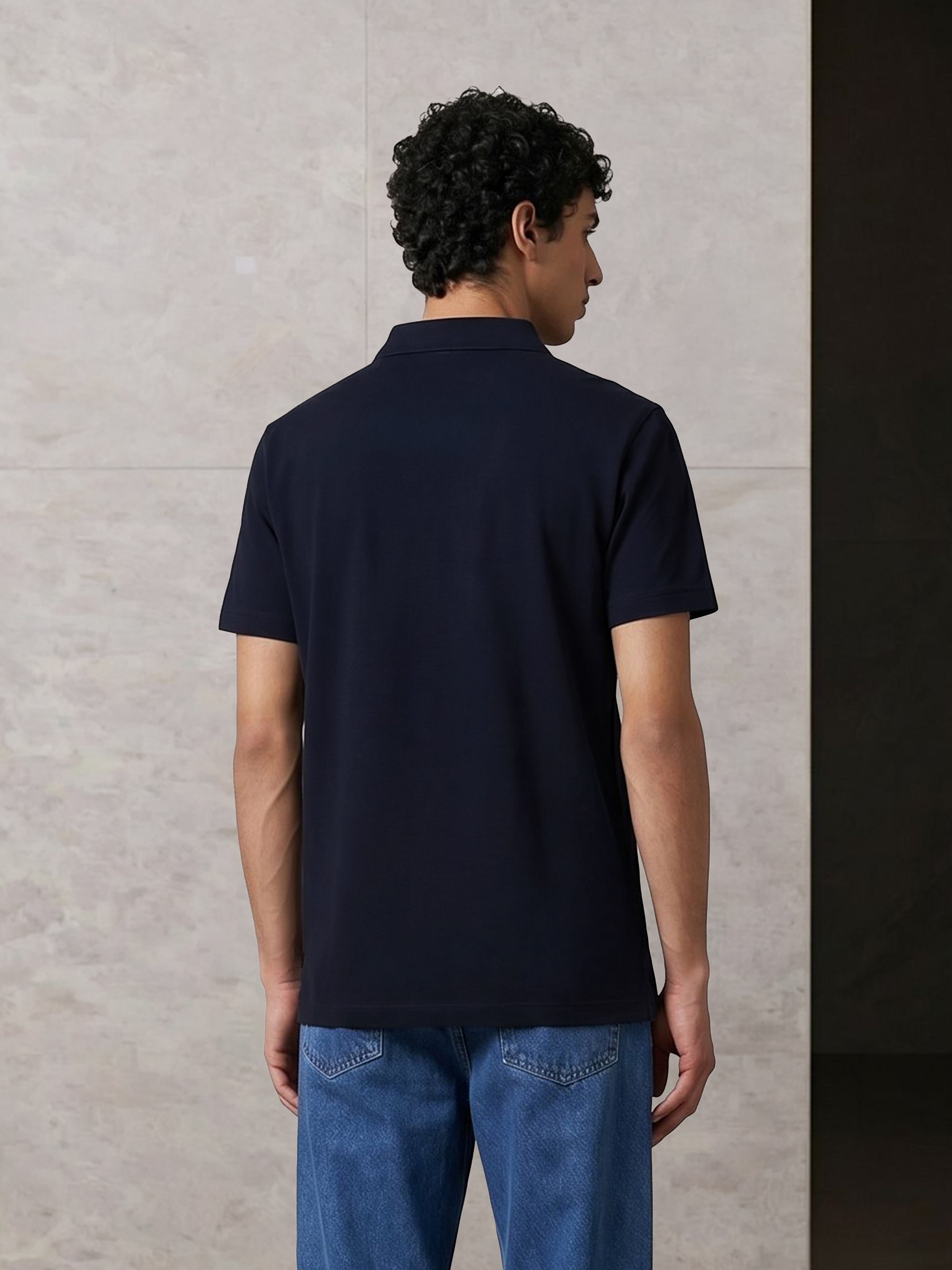 Men Navy Solid Cotton Polo T-Shirt
