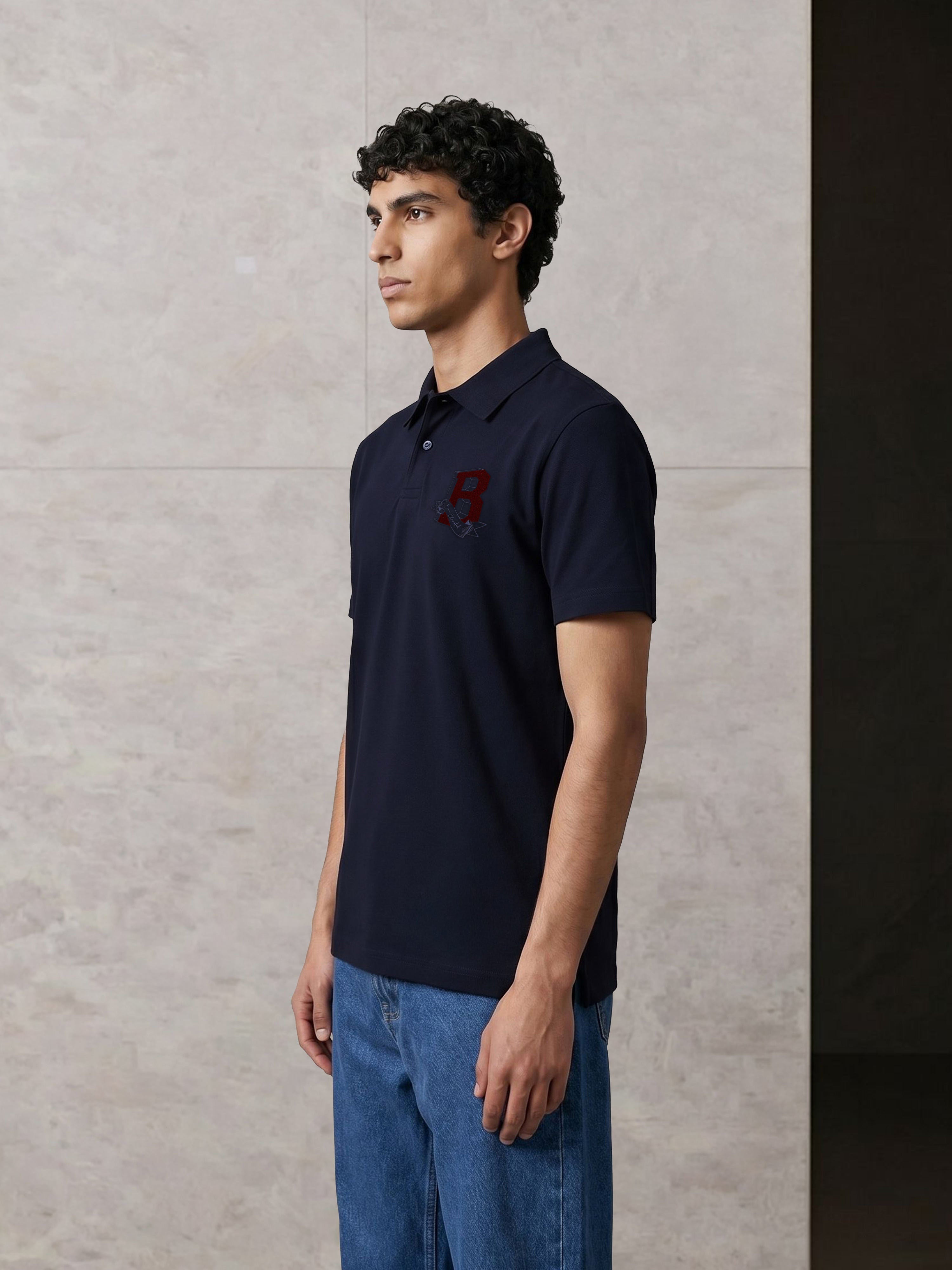 Men Navy Solid Cotton Polo T-Shirt