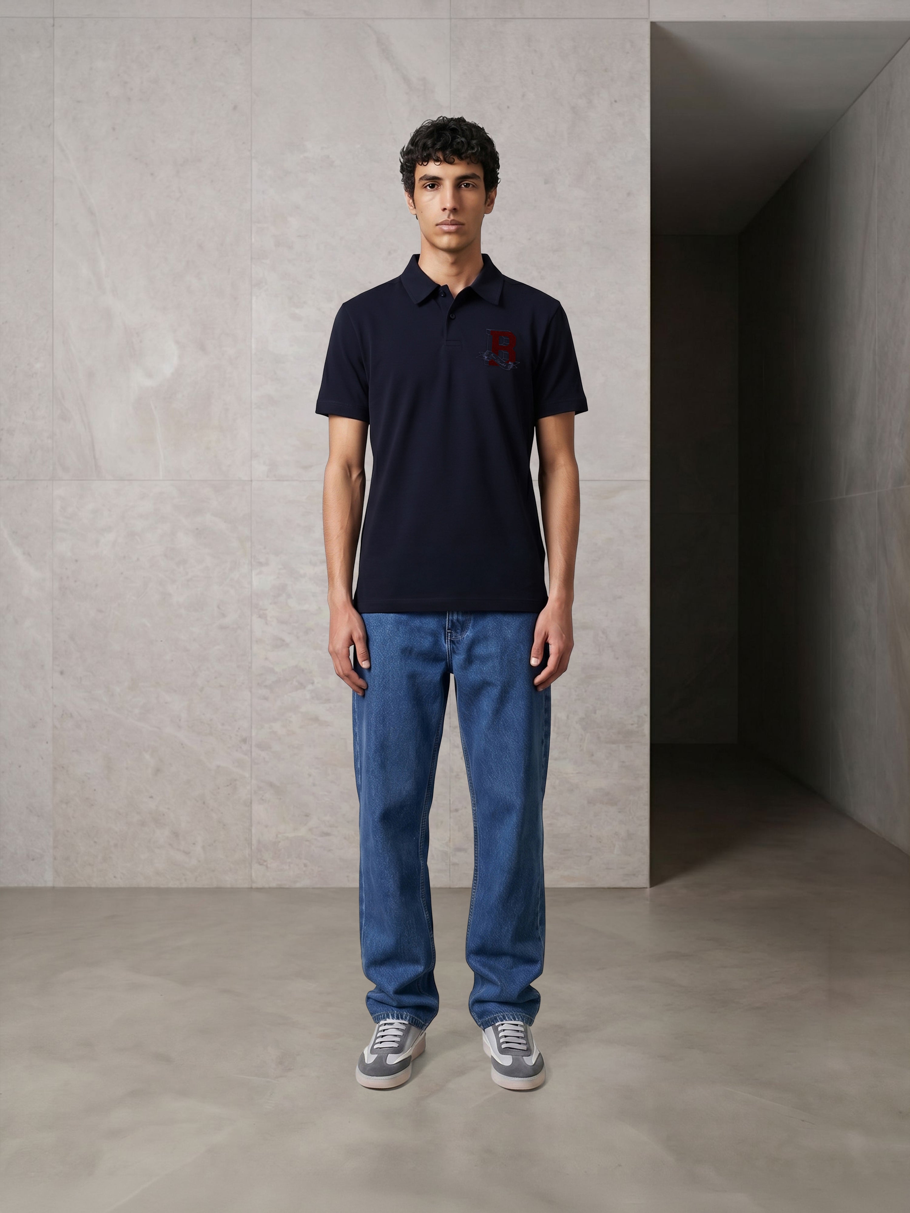 Men Navy Solid Cotton Polo T-Shirt