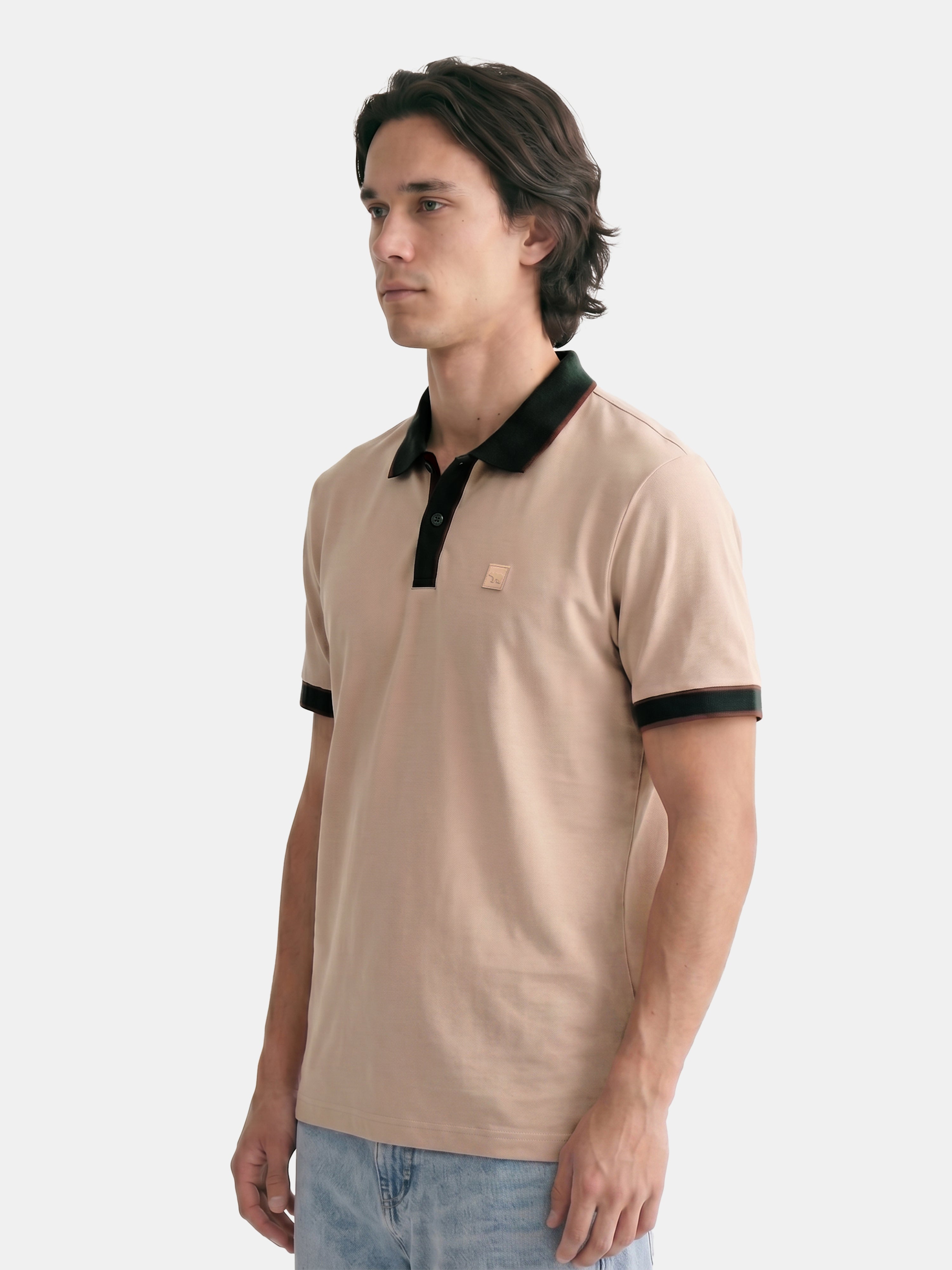 Men Peach Solid Cotton Polo T-Shirt