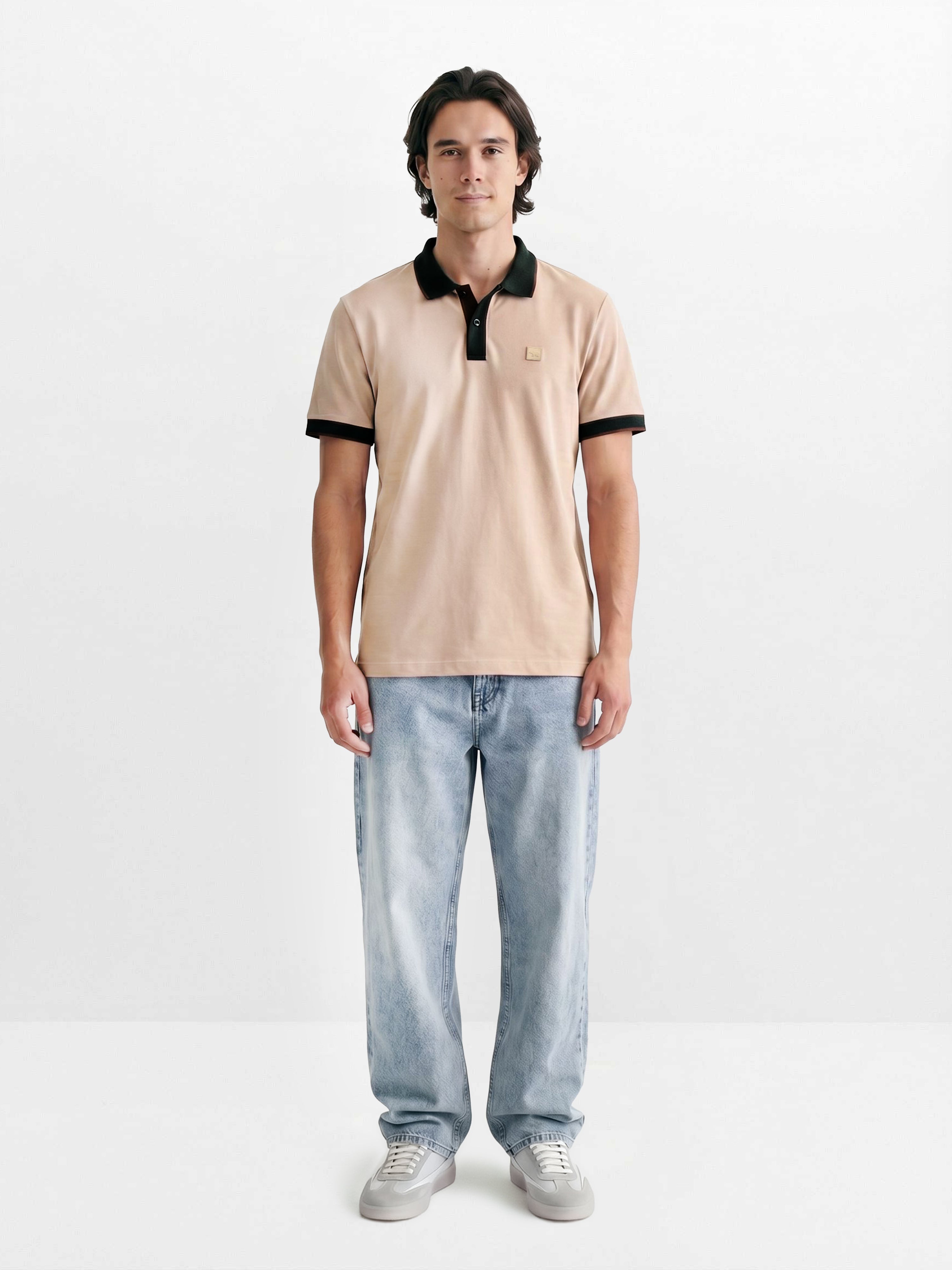 Men Peach Solid Cotton Polo T-Shirt