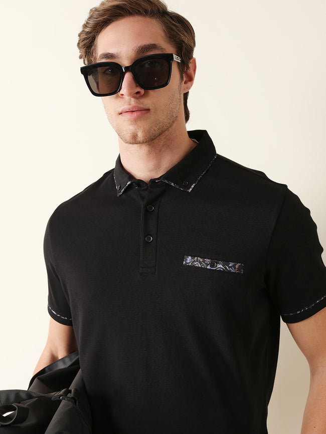Men Black Solid Cotton T-Shirt