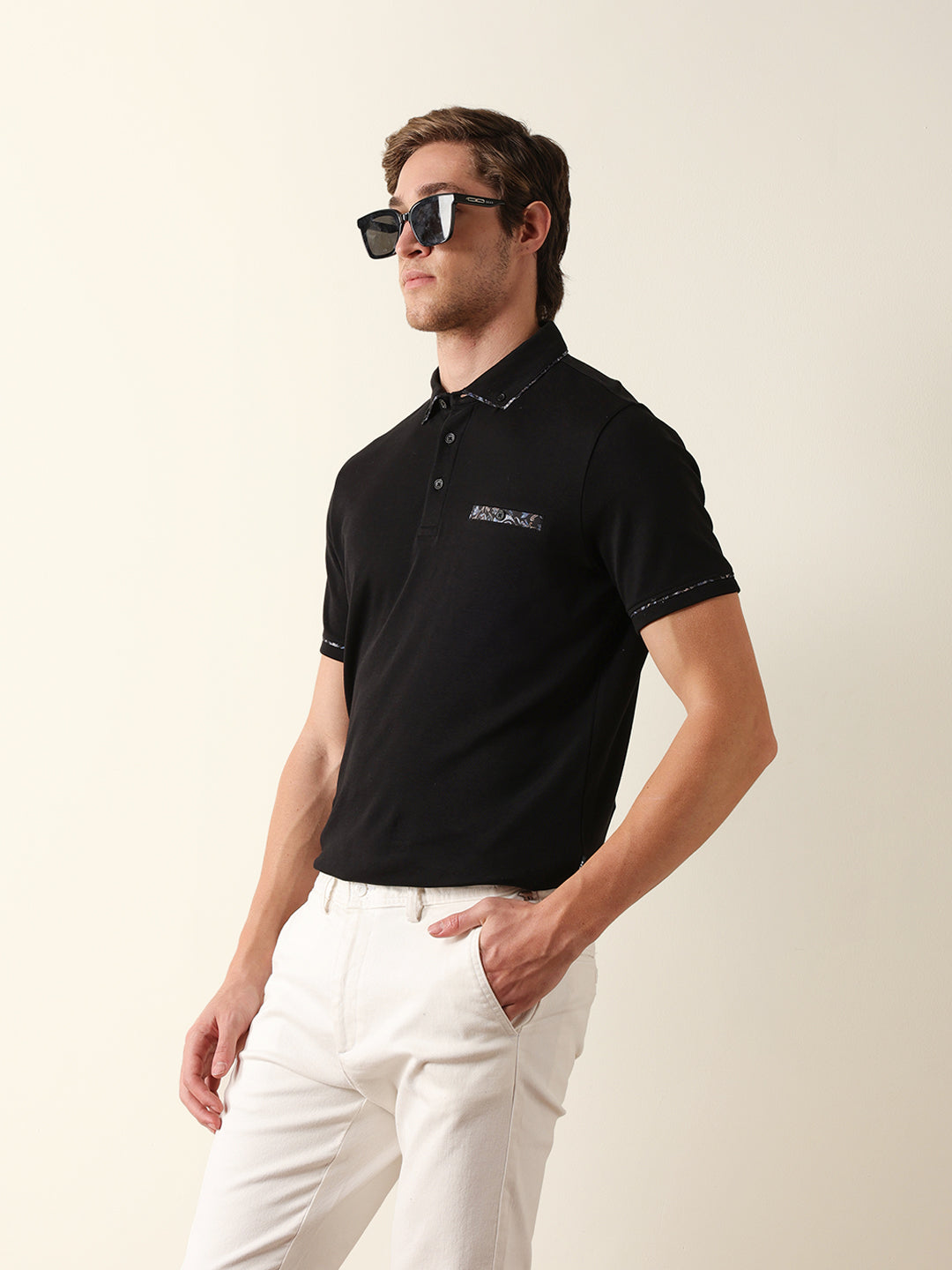 Men Black Solid Cotton T-Shirt
