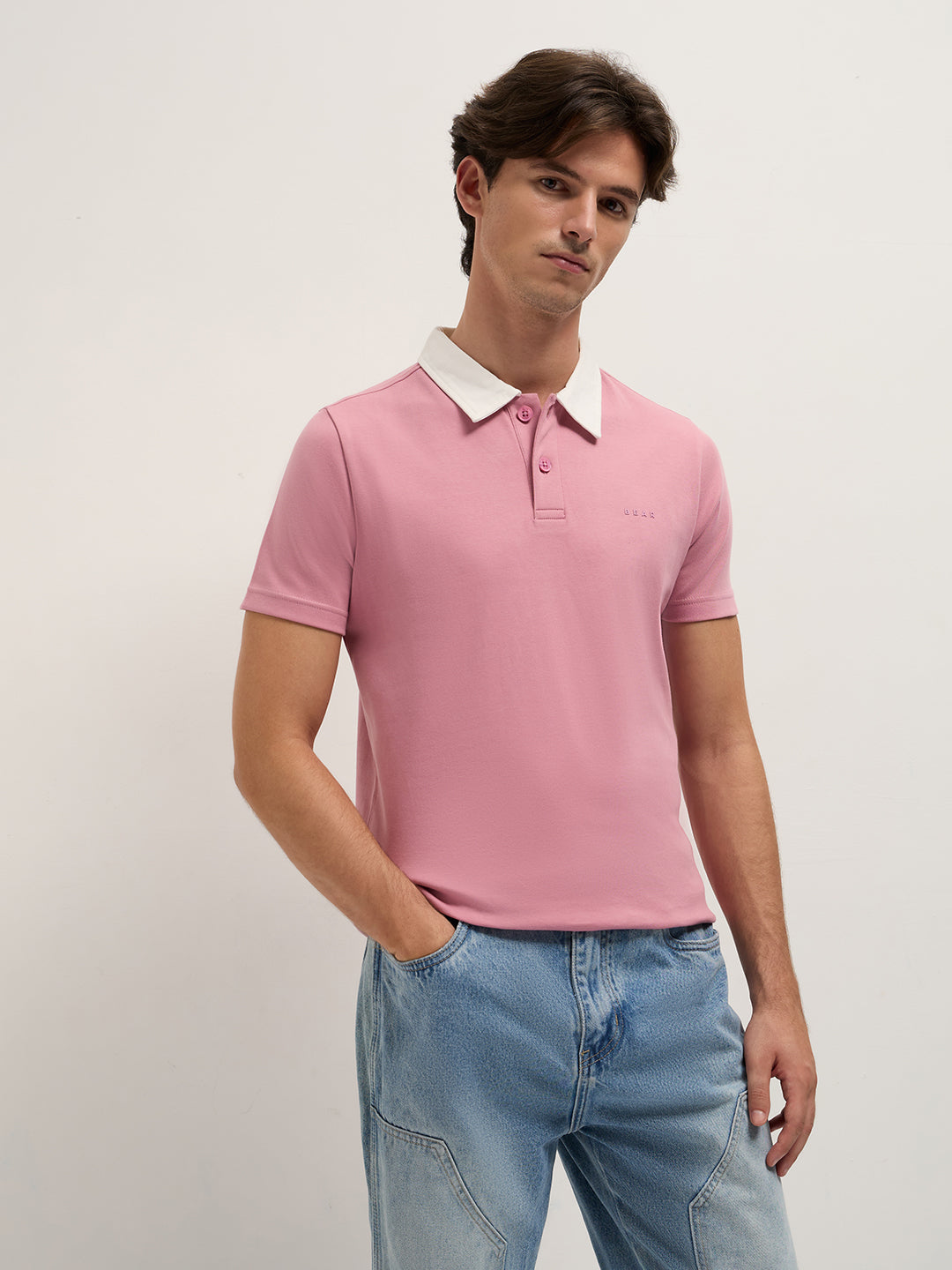 Men Pink Solid Slim Fit Polo
