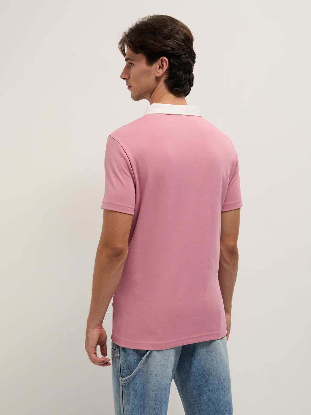 Men Pink Solid Slim Fit Polo