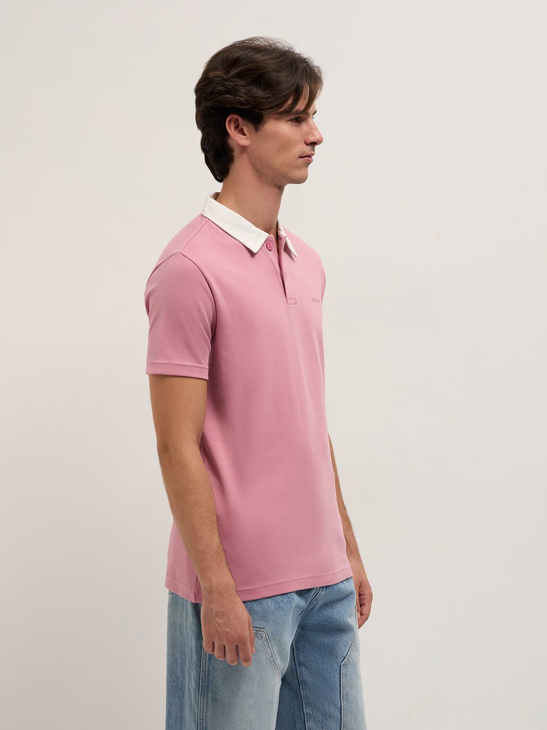 Men Pink Solid Slim Fit Polo