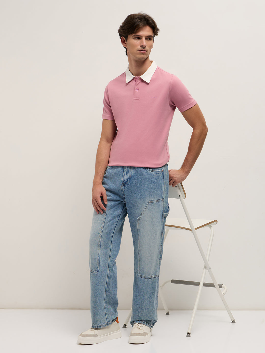 Men Pink Solid Slim Fit Polo