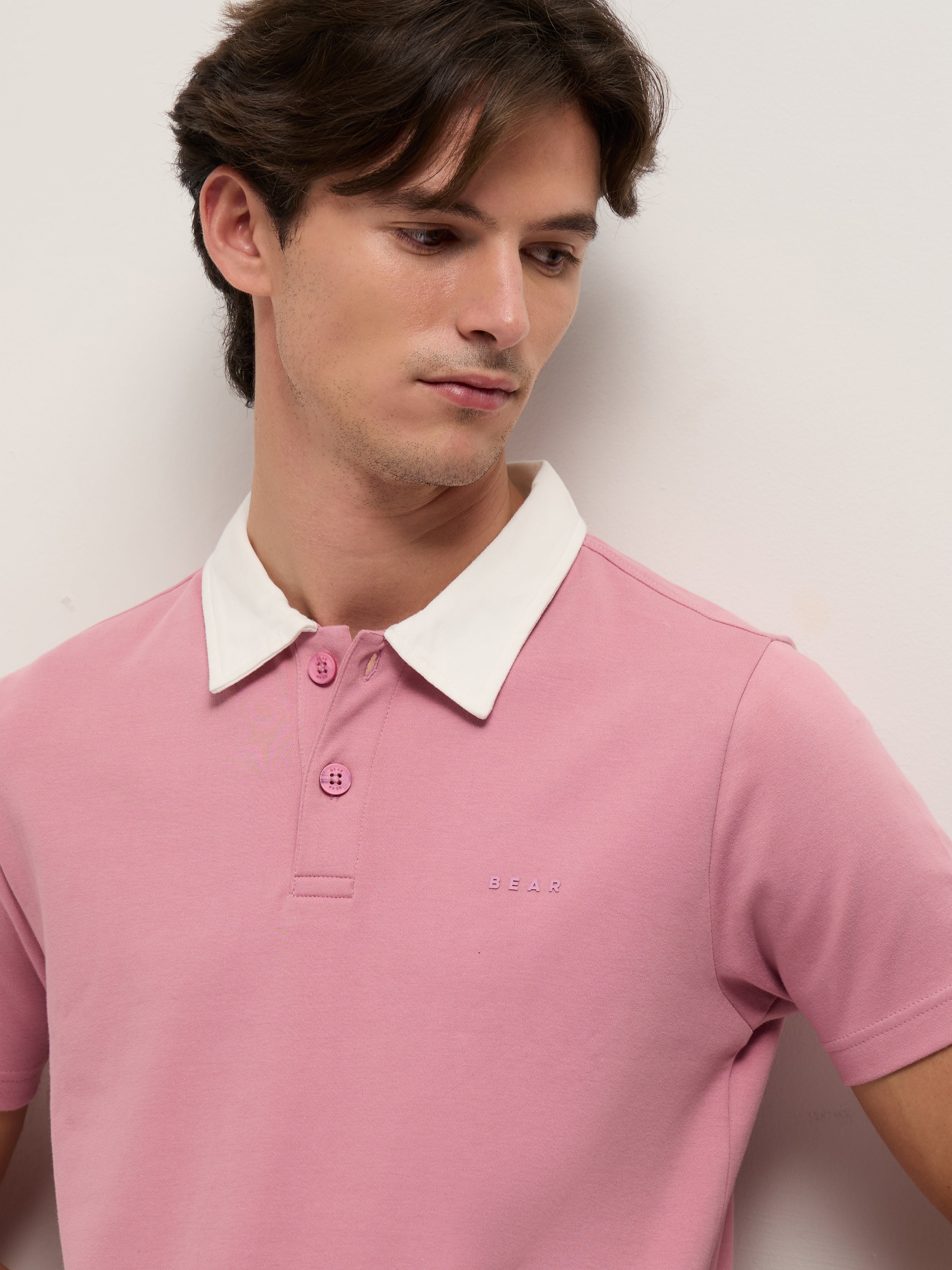 Men Pink Solid Slim Fit Polo