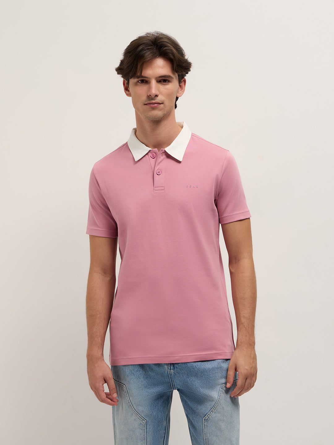 Men Pink Solid Slim Fit Polo