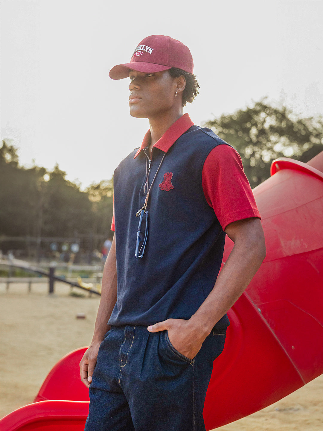 Men Blue Solid Cotton Polo T-Shirt