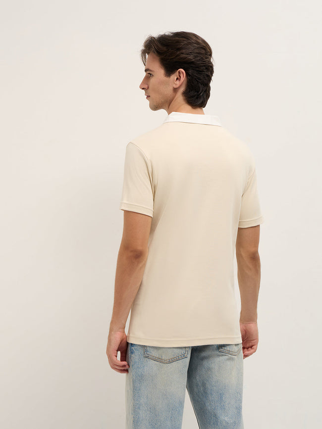 Men Beige Solid Slim Fit Polo