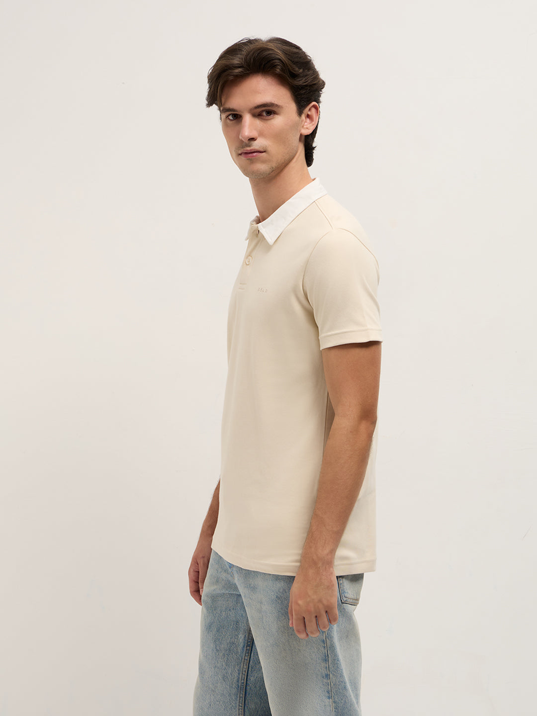 Men Beige Solid Slim Fit Polo