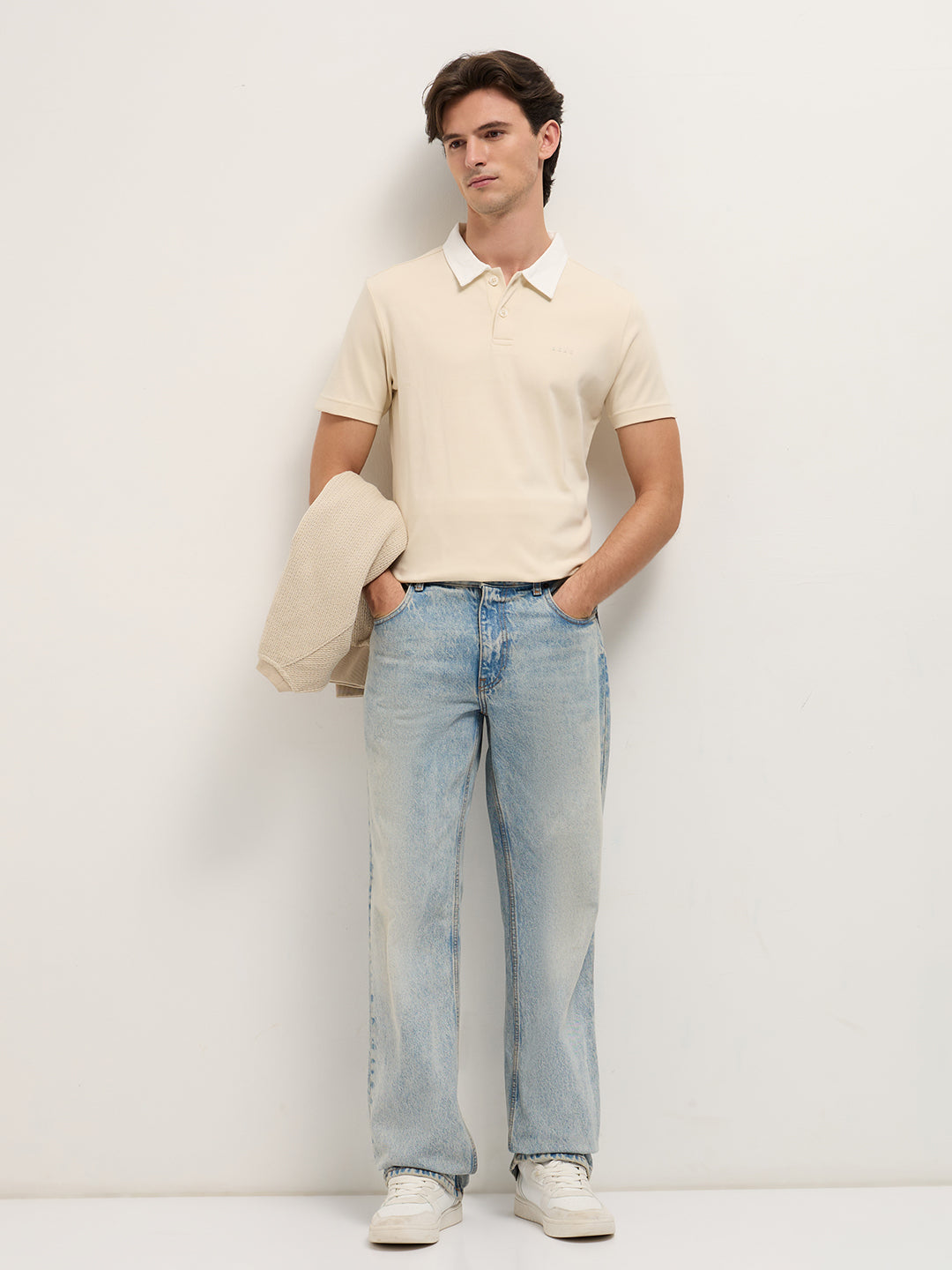 Men Beige Solid Slim Fit Polo