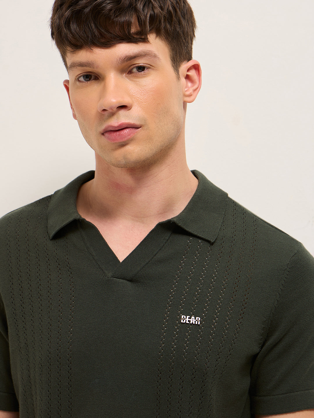 Men Green Self Design Cotton T-Shirt