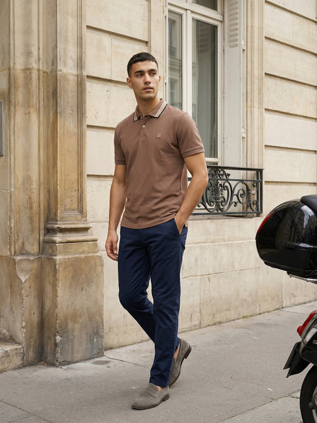 Men Pink Solid Cotton Polo T-Shirt