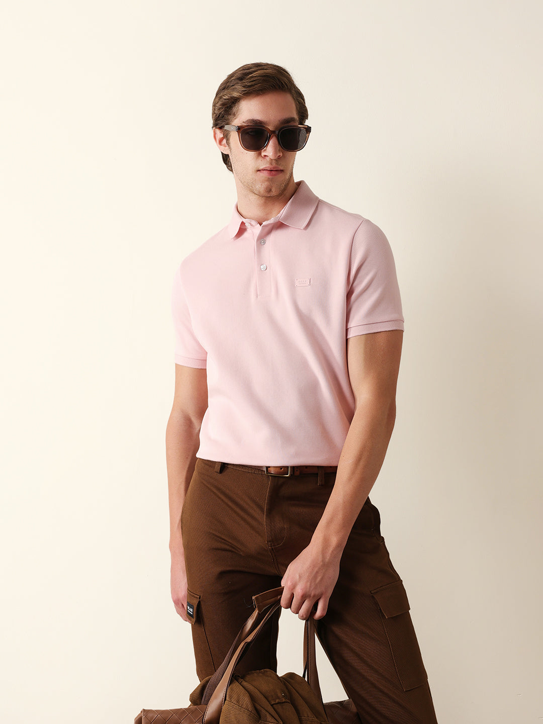 Men Pink Solid Cotton T-Shirt