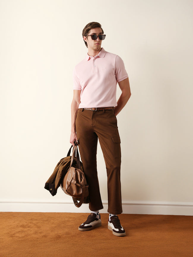 Men Pink Solid Cotton T-Shirt