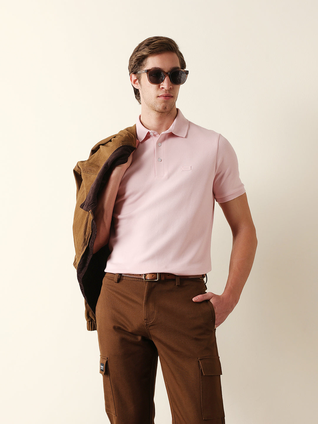 Men Pink Solid Cotton T-Shirt