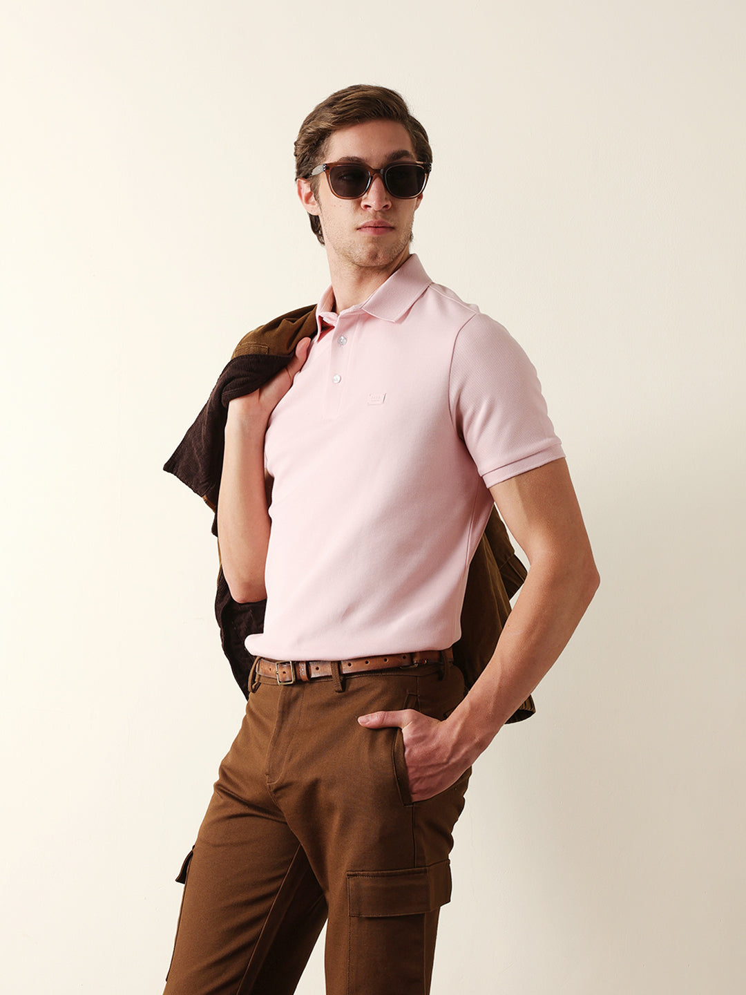 Men Pink Solid Cotton T-Shirt