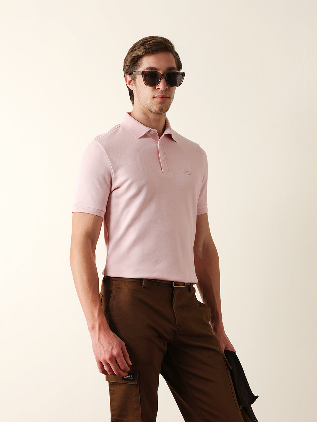 Men Pink Solid Cotton T-Shirt