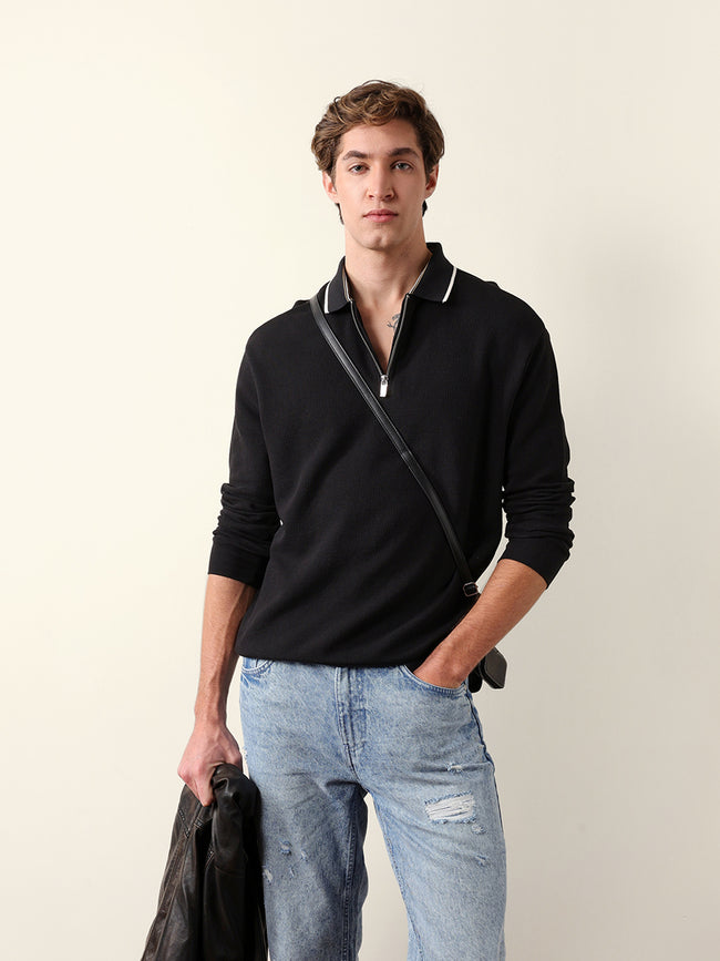 Men Solid Zip-Neck Sweatshirt